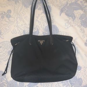 Authentic Prada nylon tote w saffiano leather trim